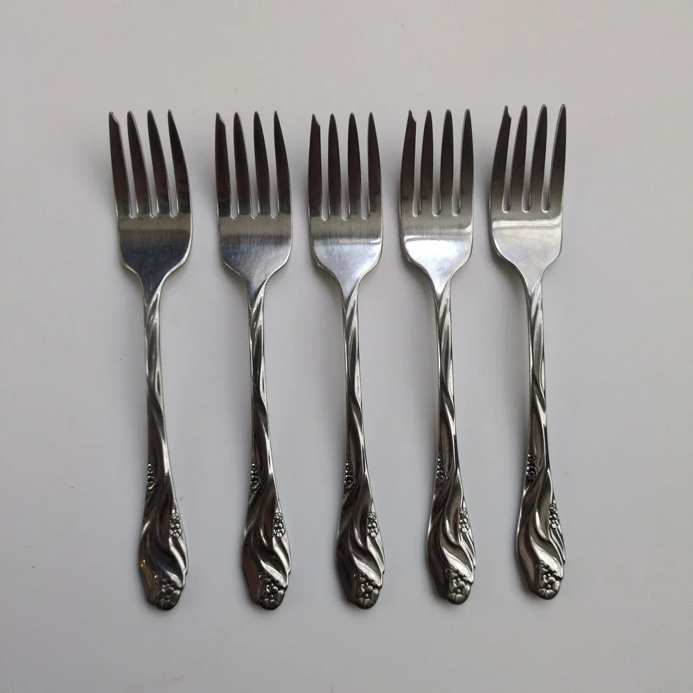 Vtg Oneida LORILEI Salad Small Forks (5) Stainless Floral Flatware Lorelei